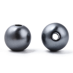 Gris Perles d'imitation en plastique ABS peintes à la bombe, ronde, grises , 8x9.5mm, Trou: 1.8mm, environ 2080 pcs / 500 g