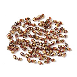 Saddle Brown Electroplate Glass Beads, Half Golden Plated, Faceted, Teardrop, Saddle Brown, 6x4x4mm, Hole: 1mm, about 500pcs/bag
