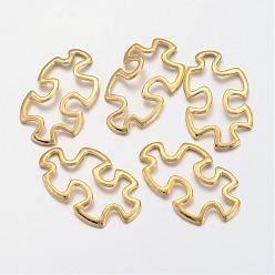 Golden Tibetan Style Alloy Linking Rings, Cadmium Free & Nickel Free & Lead Free, Autism Puzzle Jigsaw, Golden, 30x18x3mm