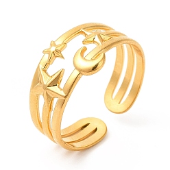 Real 18K Gold Plated Ion Plating(IP) 304 Stainless Steel Cuff Wide Band Rings, Moon & Star Open Finger Rings for Women Men, Real 18K Gold Plated, 6~10mm, Inner Diameter: US Size 7 3/4(17.9mm)