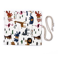 Other Animal Handmade Canvas Pencil Roll Wrap 12 Holes, Multiuse Roll Up Pencil Case, Pen Curtain, for Coloring Pencil Holder Organizer, Animal Pattern, 20.2x22.2x0.4cm