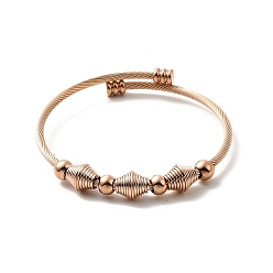 Rose Gold Ion Plating(IP) 304 Stainless Steel Bicone Beaded Open Cuff Bangle, Twist Rope Torque Bangle for Women, Rose Gold, Inner Diameter: 2 inch(5cm)