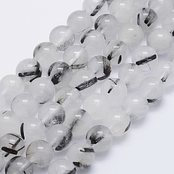 Quartz Rutilated Brins de perles de quartz tourmalinés naturels, ronde, 8mm, Trou: 1mm, Environ 47 pcs/chapelet, 15.7 pouce (40 cm)