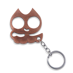 Terre De Sienne Porte-clés de défense en forme de tête de chat en alliage, Porte-clés à breloque brise-vitre avec accessoires en fer, Sienna, 60x53mm