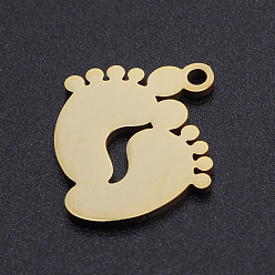 Oro 201 colgantes de acero inoxidable con corte láser, pies del bebé, dorado, 18x16x1 mm, agujero: 1.5 mm