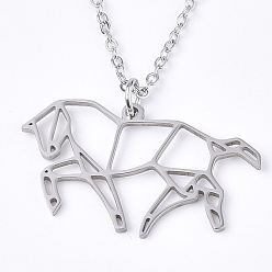 Stainless Steel Color 201 Stainless Steel Pendant Necklaces, with Cable Chains, Horse, Stainless Steel Color, 17.5 inch~17.9 inch(44.5~45.5cm), 1.5mm, Horse: 17x30x1mm