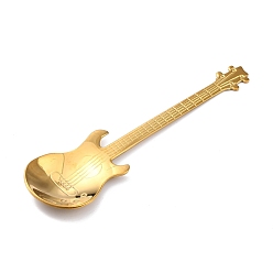 Light Gold 304 Stainless Steel Teaspoon, Guitar Spoon, for Stirring Mixing Sugar Dessert Coffee Spoon, Light Gold, 120.5x32x1.5mm