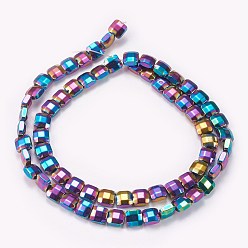Multi-color Plated Electroplated Non-magnetic Synthetic Hematite Beads Strands, Faceted, Square, Multi-color Plated, 8x8x3mm, Hole: 0.5mm, about 50pcs/strand, 15.9 inch(40.5cm)