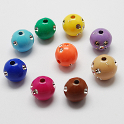 Mixed Color Plating Acrylic Beads, Metal Enlaced, Round, Mixed Color, 11~12mm, Hole: 2mm, about 1000pcs/500g