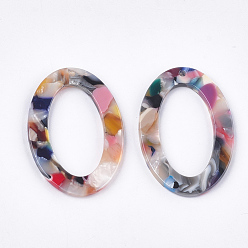 Colorful Cellulose Acetate(Resin) Pendants, Oval, Colorful, 37x25.5x2.5mm, Hole: 1.5mm