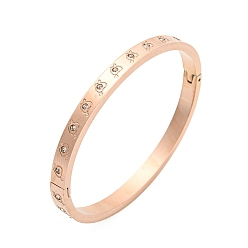 Oro Rosa Revestimiento de iones (ip) 304 brazalete de acero inoxidable con diamantes de imitación, corazón, oro rosa, diámetro interior: 2-1/8x1-3/4 pulgada (5.3x4.45 cm)