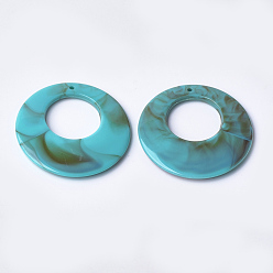 Turquoise Foncé Pendentifs acryliques, style de pierres fines imitation, plat rond, turquoise foncé, 47x5mm, trou: 2 mm, environ 100 pcs / 500 g