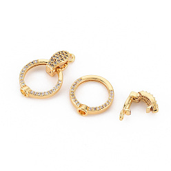 Real 18K Gold Plated Brass Micro Pave Clear Cubic Zirconia Fold Over Clasps, Nickel Free, Ring, Real 18K Gold Plated, 15x14x3.5mm, Hole: 2mm, clasp: 11x4.5x6mm, hole: 1.6mm