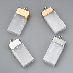 Mixed Color Natural Selenite Pendant, with  Iron Loops, Rectangle, Mixed Color, 34~35.5x14.5~17x9~10mm, Hole: 2.5mm