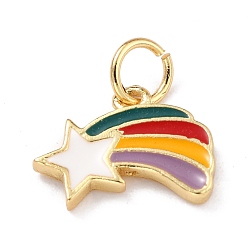 Colorful Real 18K Gold Plated Brass Charms, with Enamel and Jump Rings, Long-Lasting Plated, Meteor, Colorful, 9.5x12.5x1.5mm, Jump Ring: 5x1mm, 3mm Inner Diameter
