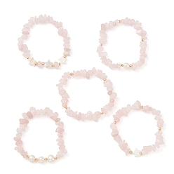 Quartz Rose 5 pcs 5 ensemble de bracelets extensibles en quartz rose naturel de style, bracelets empilables étoiles en coquillage naturel, diamètre intérieur: 2-1/8 pouce (5.3 cm), 1 pc / style