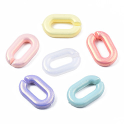 Mixed Color Spray Painted Acrylic Linking Rings, Rubberized Style, Quick Link Connectors, for Cable Chains Making, Faceted, Oval, Mixed Color, 15x9x3mm, Inner Diameter: 8x3mm, about 2100pcs/500g