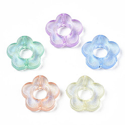 Couleur Mélangete Perles acryliques transparentes, poudre de scintillement, fleur, couleur mixte, 14x14.5x4mm, Trou: 1.5mm, environ1240 pcs / 500 g