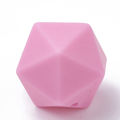 Rose Nacré Perles focales en silicone écologiques de qualité alimentaire, perles à mâcher pour les jouets de dentition, Diy soins infirmiers colliers faisant, icosaèdre, perle rose, 16.5x16.5x16.5mm, Trou: 2mm