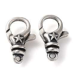 Antique Silver 925 Thailand Sterling Silver Lobster Claw Clasps, Star, Antique Silver, 15x9x5mm, Hole: 1.5mm