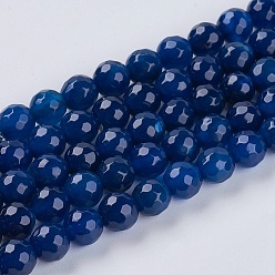 Marine Blue Natural Agate Beads Strand, Faceted, Dyed, Round, Marine Blue, 8mm, Hole: 1mm, about 48pcs/strand, 15 inch