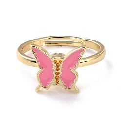 Deep Pink Butterfly Fidget Ring for Anxiety Stress Relief, Adjustable Spinner Ring, Alloy Enamel Rotating Ring, Golden, Deep Pink, US Size 6 1/2(16.9mm)