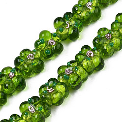 Yellow Green Handmade Silver Foil Lampwork Beads Strands, Flower, Yellow Green, 13.5~14.5x14~15x9~10mm, Hole: 1.2mm, about 35pcs/strand, 17.32 inch~17.72 inch(44cm~45cm)