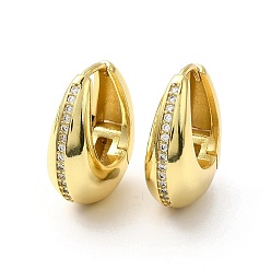 Clear Cubic Zirconia Teardrop Thick Hoop Earrings, Real 18K Gold Plated Brass Jewelry for Women, Clear, 21x18x8mm, Pin: 0.9mm