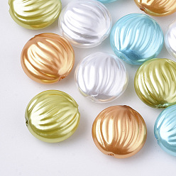 Couleur Mélangete Perles de nacre en plastique ABS, plat rond, couleur mixte, 14.5x7mm, trou: 1.4 mm, environ 630 pcs / 500 g