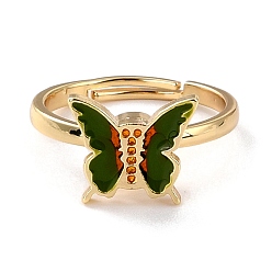 Dark Olive Green Butterfly Fidget Ring for Anxiety Stress Relief, Adjustable Spinner Ring, Alloy Enamel Rotating Ring, Golden, Dark Olive Green, US Size 6 1/2(16.9mm)