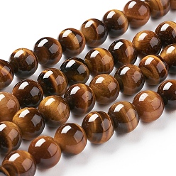 Tiger Eye Natural Tiger Eye Beads Strands, Grade A, Round, 8mm, Hole: 1mm, about 48pcs/strand