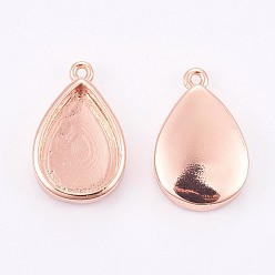 Rose Gold Brass Pendant Cabochon Settings, Plain Edge Bezel Cups, Long-Lasting Plated, teardrop, Rose Gold,Size: about 10.5~11.5mm wide, 16.6mm long, 3.5mm thick, hole: 0.8mm, tray: 12.5x8.7mm.