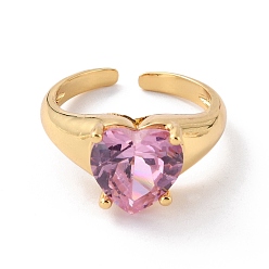 Chapado en Oro Real 18K Anillo de puño de circonita cúbica rosa corazón para el día de san valentín, anillo abierto ajustable, sin plomo y cadmio, real 18 k chapado en oro, tamaño de EE. UU. 7 1/4 (17.5 mm)