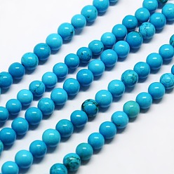 Bleu Dodger Brins de perles de magnésite naturelle, teint, ronde, Dodger bleu, 8mm, Trou: 1mm, Environ 50 pcs/chapelet, 15.74 pouce