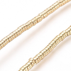 Golden Plated Electroplated Non-magnetic Synthetic Hematite Beads Strands, Heishi Beads, Disc/Flat Round, Golden Plated, 2x1mm, Hole: 0.7mm, about 426pcs/Strand, 16.54 inch(42cm)