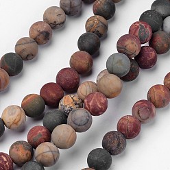 Picasso Jasper Natural Polychrome Jasper/Picasso Stone/Picasso Jasper Beads Strands, Frosted, Round, 6mm, Hole: 1mm, about 64pcs/strand, 14.2 inch