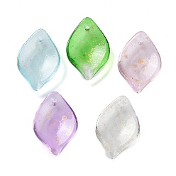 Mixed Color Transparent Glass Pendants, with Glitter Powder, Petal, Mixed Color, 19x13x4.5mm, Hole: 1mm