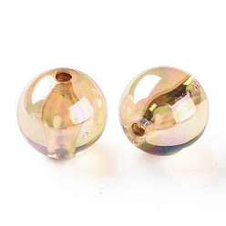 Marron Sablonneux Perles acryliques transparentes, de couleur plaquée ab , ronde, Sandy Brown, 20x19mm, Trou: 3mm, environ111 pcs / 500 g