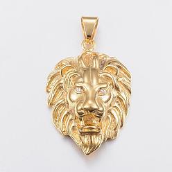 Golden Lion Head 304 Stainless Steel Pendants, King of The Jungle Charms, Golden, 48.5x35.5x19mm, Hole: 6.5x10mm