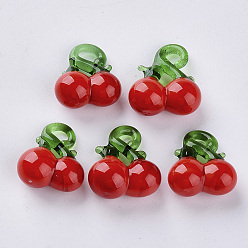 Red Handmade Lampwork Pendants, Cherry, Red, 17~22.5x15~20.5x8~10mm, Hole: 2~3.5mm