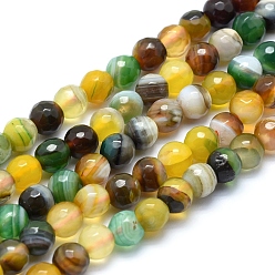 Mixed Color Natural Agate Beads, Dyed, Faceted Round, Mixed Color, 6mm, Hole: 1mm, about 61pcs/strand, 14.3 inch(36.5cm)