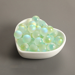 Light Green Czech Glass Beads, No Hole, with Glitter Powder, Round, Light Green, 12mm