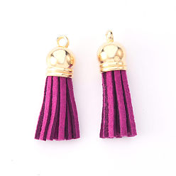 Purple Faux Suede Tassel Pendant Decorations, with CCB Plastic Cord Ends, Light Gold, Purple, 33~35x10mm, Hole: 2.5mm