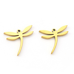 Golden Vacuum Plating 304 Stainless Steel Pendants, Laser Cut, Dragonfly, Golden, 15x16.5x1mm, Hole: 1.2mm