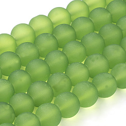 Verde Lima Abaloiros de vidrio transparentes, esmerilado, rondo, verde lima, 10 mm, agujero: 1.3~1.6 mm, sobre 80 unidades / cadena, 31.4 pulgada