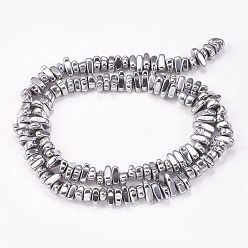Platinum Plated Electroplated Non-magnetic Synthetic Hematite Beads Strands, Nuggets, Platinum Plated, 4~6x5~12x3mm, Hole: 0.7mm, about 100pcs/strand, 15.7 inch(40cm)