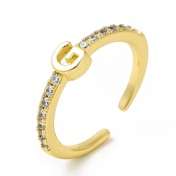 Letter G Clear Cubic Zirconia Initial Letter Open Cuff Ring, Real 18K Gold Plated Brass Jewelry for Women, Cadmium Free & Nickel Free & Lead Free, Letter.G, US Size 7 3/4(17.9mm)