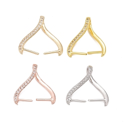 Mixed Color Rack Plating Brass Micro Pave Cubic Zirconia Ice Pick Pinch Bails, Long-Lasting Plated, Cadmium Free & Lead Free, Mixed Color, 18x20x5.5mm, Hole: 3mm, Pin: 1mm