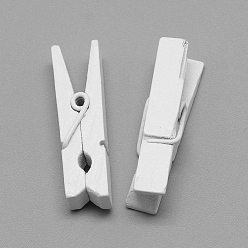 White Dyed Wooden Craft Pegs Clips, White, 35x7x10mm