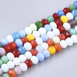 Couleur Mélangete Chapelets de perles en verre, facette, rondelle, couleur mixte, 4x3mm, Trou: 1mm, Environ 70~124 pcs/chapelet, 9.64~16.73 pouce